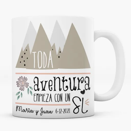 Taza Toda Aventura Empieza con un si Personalizable